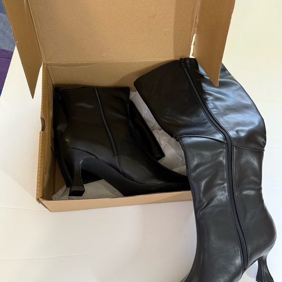 New Coutgo black knee high leather boots square toe kitten heel size 8.5 - Picture 13 of 13